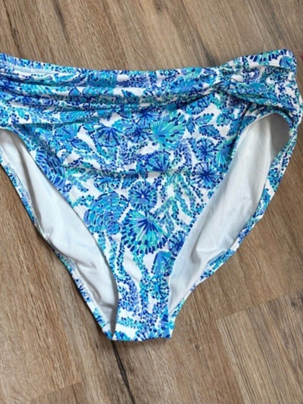 Lilly Pulitzer Aqua and Blue Floral Swim Bottoms with Pink Tag